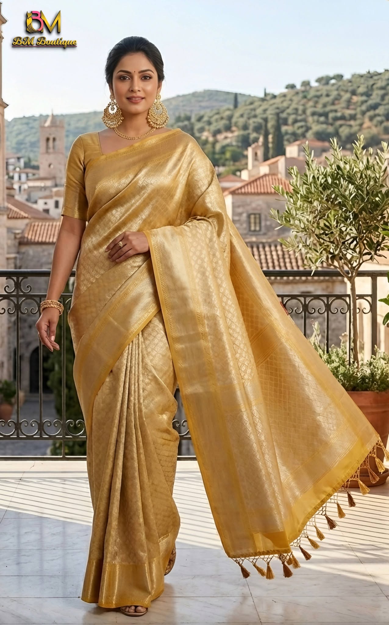 Golden zari saree