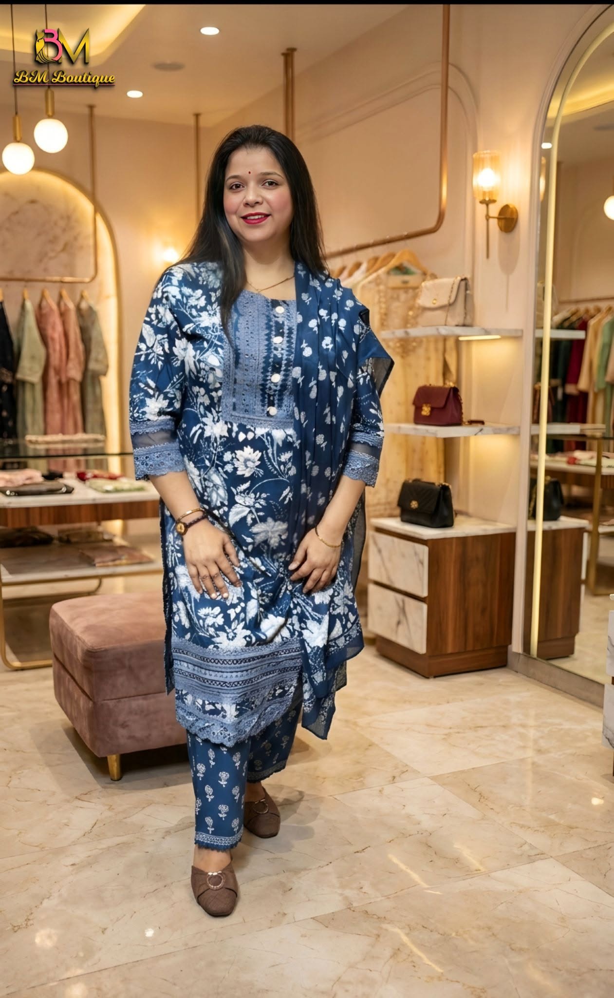 Blue floral print suit set