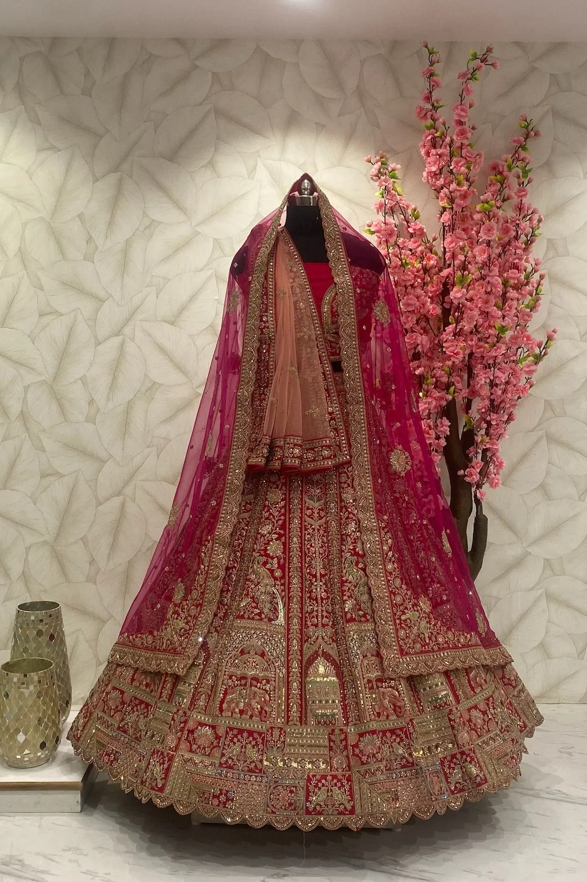 Rani Pink Bridal Lehenga, Double Dupatta